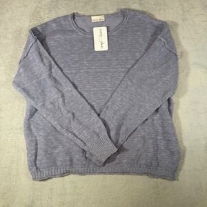 Becool Raw Seam Drop Shoulder Sweater Soft Peri Blue Marled Knit Womens ML New